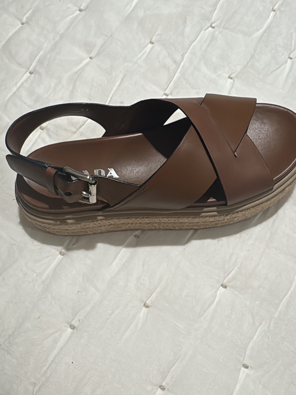 Prada Brown Leather Cross-Strap Platform Sandals - Women